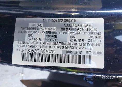 2016 Mazda Cx-9 Touring from USA, damaged, VIN JM3TCBCY5G0101716